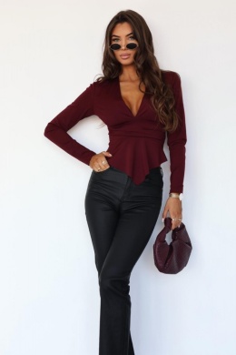 BLUZKA Z DŁUGIM RĘKAWEM BORDOWA