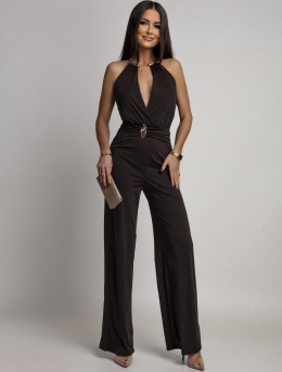 KOMBINEZON MAXI ZE ZŁOTYMI ZDOBIENIAMI CZEKOLADOWY