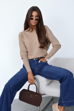 PRĄŻKOWANY SWETEREK Z DŁUGIM RĘKAWEM BEŻOWY